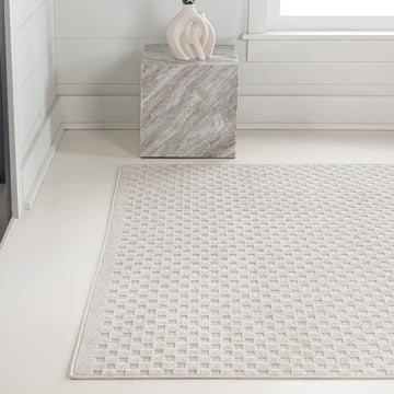Finn High-Low Modern Minimalist Checkered Monotone Indoor/Outdoor Area Rug